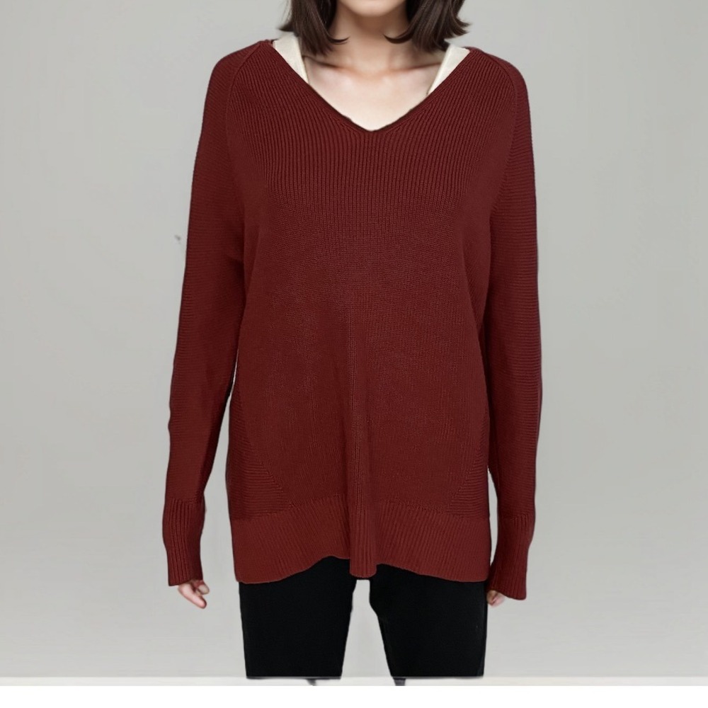 Athleta Hanover Knit Sweater Women Sz S Dark Red Merino Wool Blend